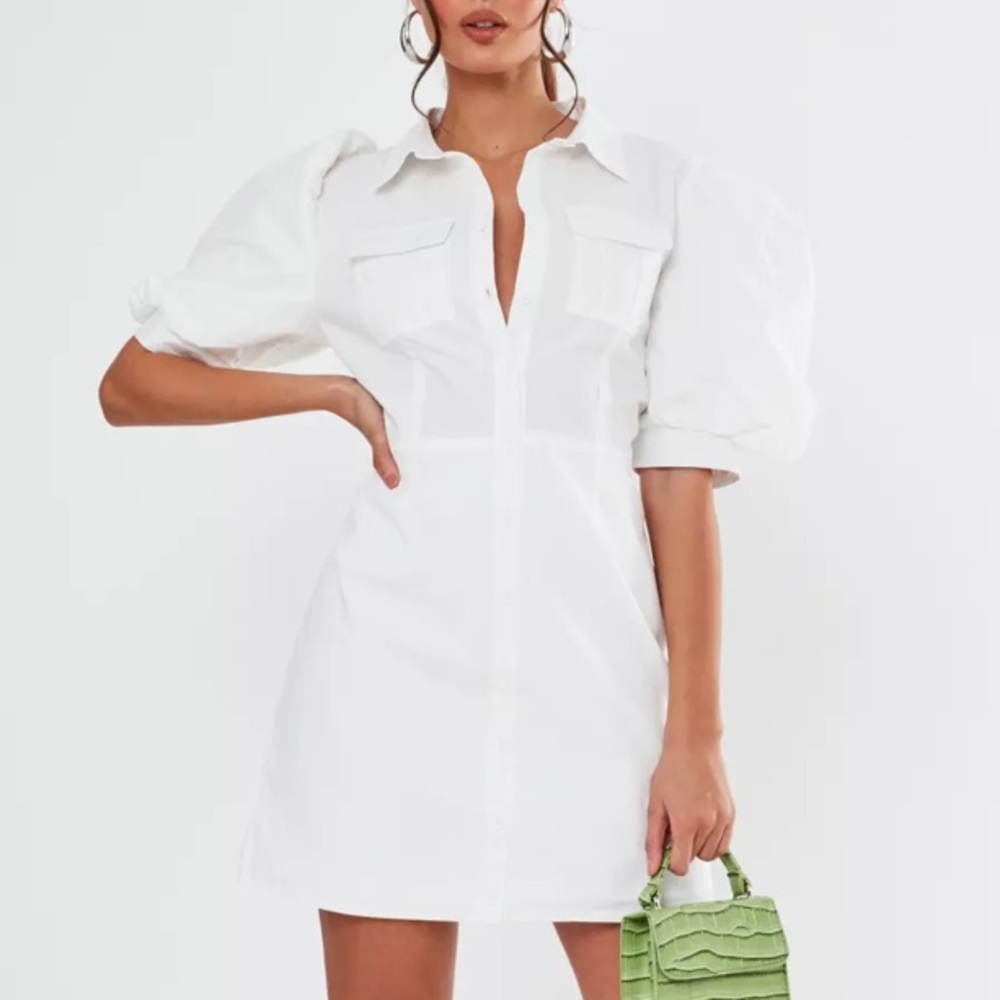 Missguided White Poplin Puff Sleeve Utility Dress